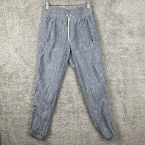 Athleta Cabo Linen Jogger Pants Womens 0 Blue Athleisure Lagenlook Beachy
